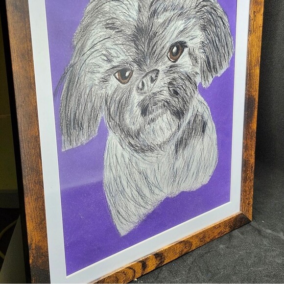 Hand Crafted Shih-Tzu Dog Colored Pencil Drawing Framed 9x11" - Picture 9 of 16